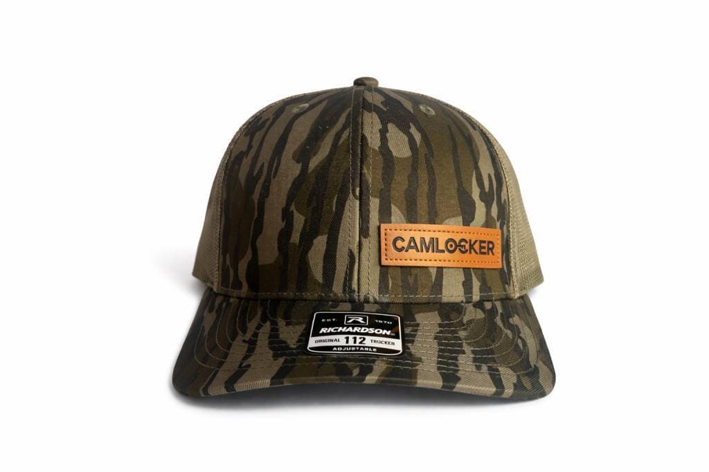CamLocker Camo Hat with Leather Badge and Brown Mesh Back